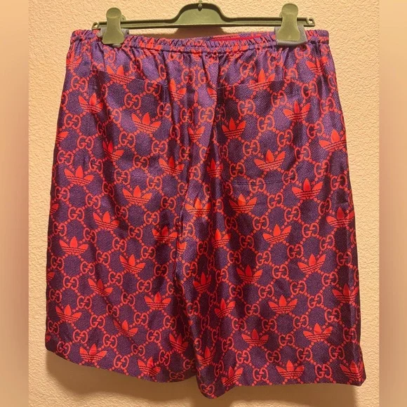 New Gucci x Adidas GG Maxi Logo Silk Shorts - Picture 6 of 9